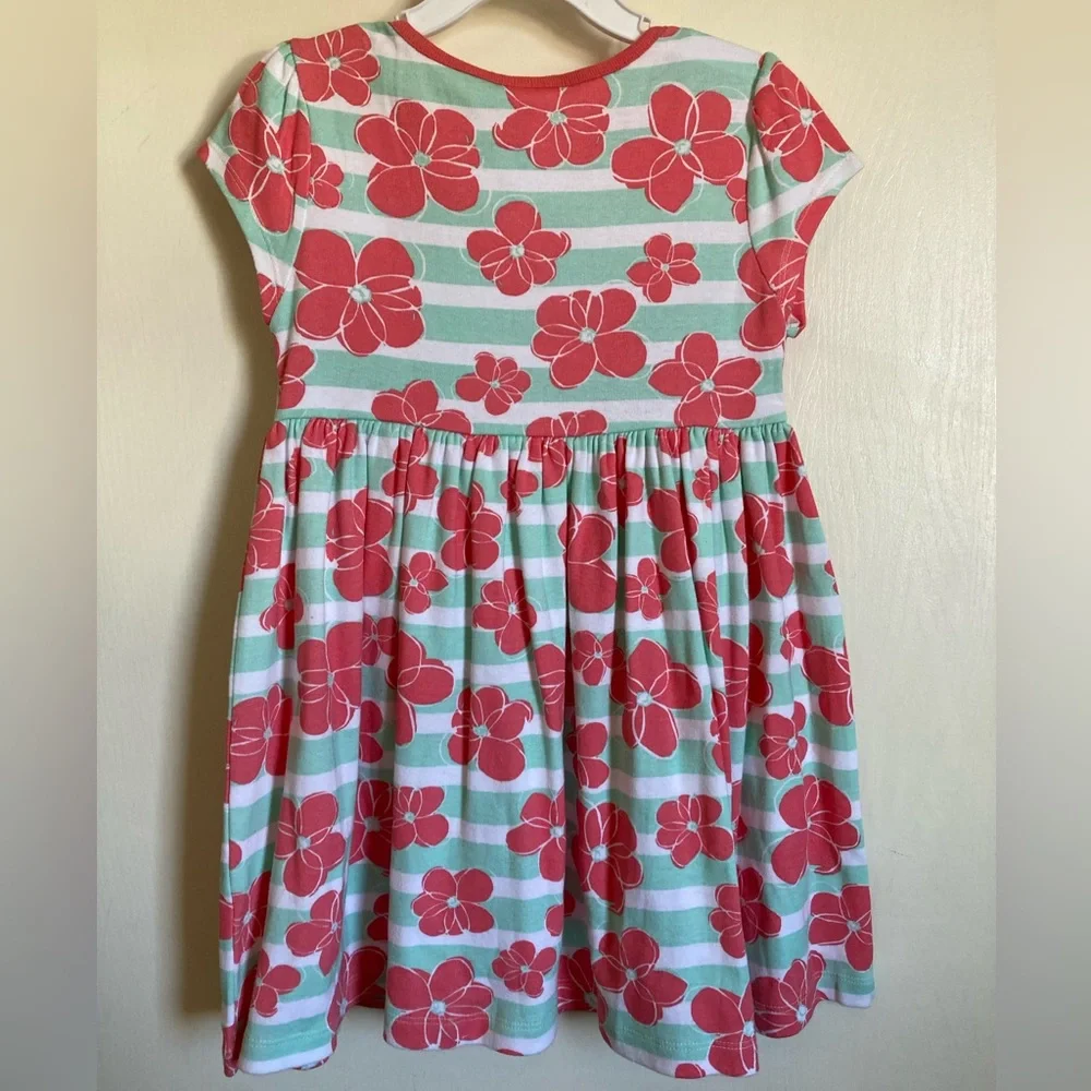 *Gymboree New Toddler Girls Size 5T White Floral Striped Short Sleeve Dress #G